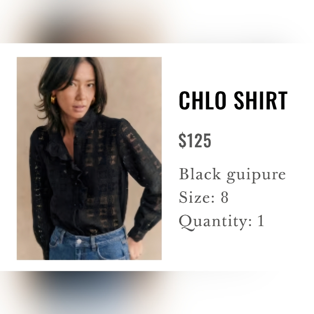 Sezane Chlo Shirt Black Guipure - Size 8